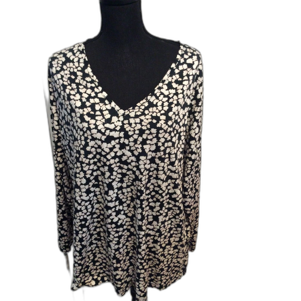 Land's End Long Sleeve Print V Neck Top Plus size 2X 20-22W
